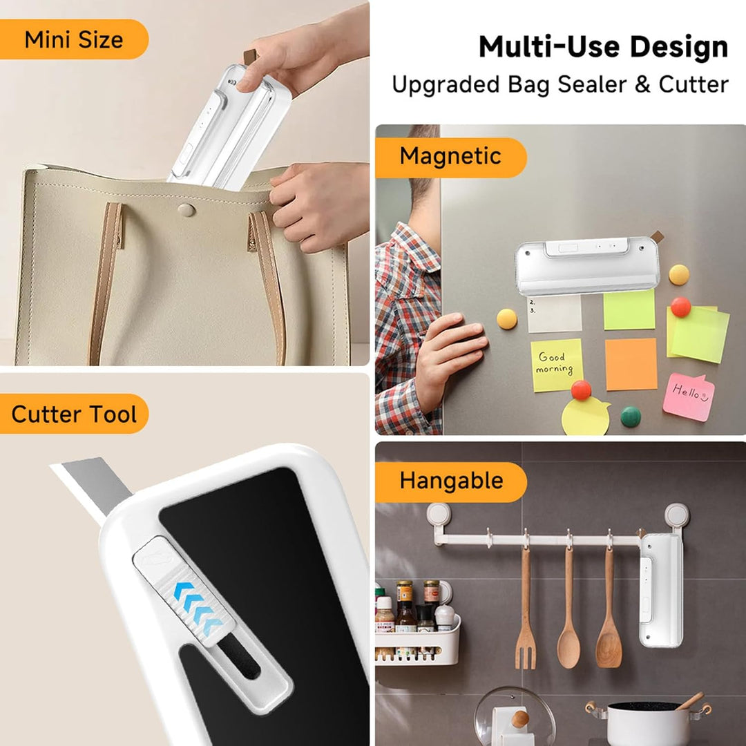 Mini Folienschweissgerät,2 in 1 Bag Sealer mit Cutter,Mini Beutelverschliesser,Wiederaufladbarer Tra