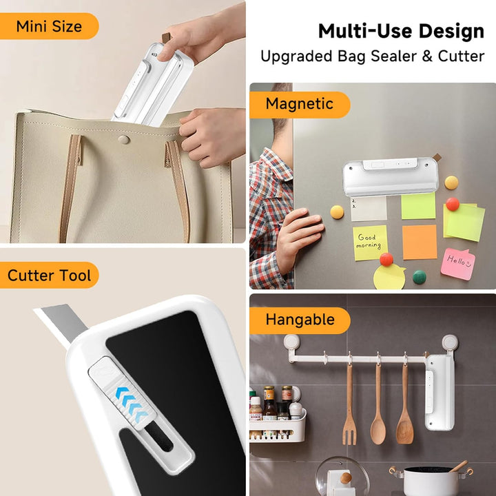 Mini Folienschweissgerät,2 in 1 Bag Sealer mit Cutter,Mini Beutelverschliesser,Wiederaufladbarer Tra