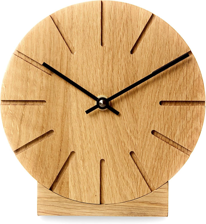 Natuhr Wanduhr Tischuhr Eiche Holz - Boom - geräuscharm Massivholz Design ø17 cm (Eiche geölt Schwar