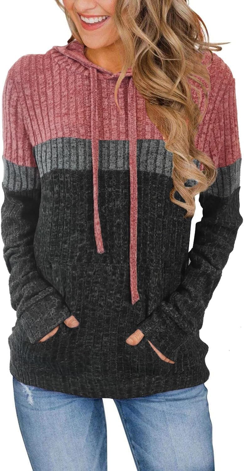 TrendiMax Hoodie Damen Herbst Übergangs Strickpullover Kapuzenpullover mit Kordelzug Locker Sweatshi