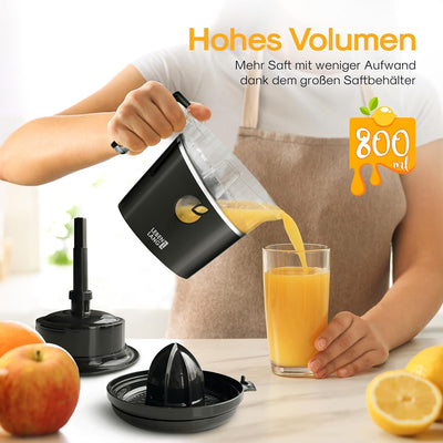 LEBENLANG Saftpresse elektrisch 800ml & Verstellbares Sieb - Orangenpresse, Zitruspresse, Zitronenpr