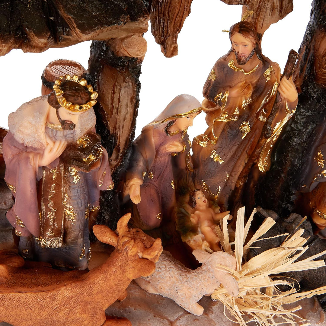 BRUBAKER Weihnachtskrippe - 34 cm Tischkrippe Weihnachtsfigur mit handbemalten Figuren Jesus, Maria,