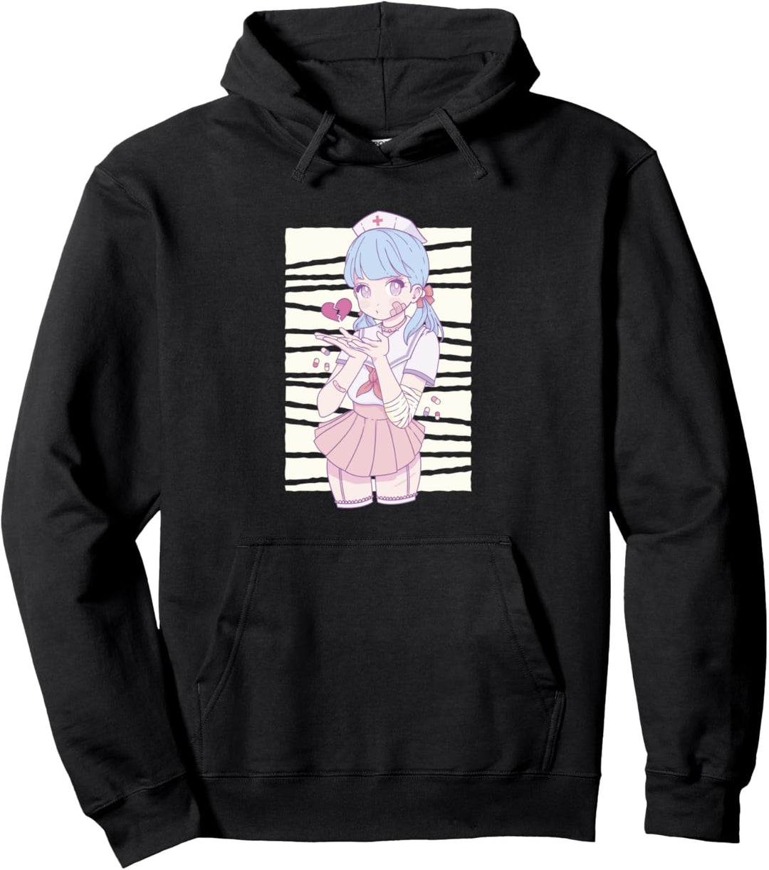 Anime Mädchen Krankenschwester mit gebrochenem Herz Grafik Pullover Hoodie