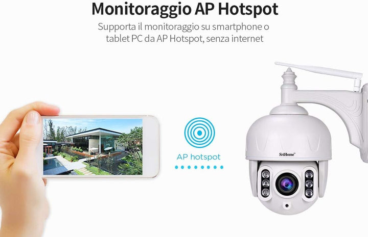 Sricam Italia OBA SH028 PTZ Zoom Optische Kamera 5X WiFi AP Hotspot Wireless Infrar 3.0 Megapixel HD