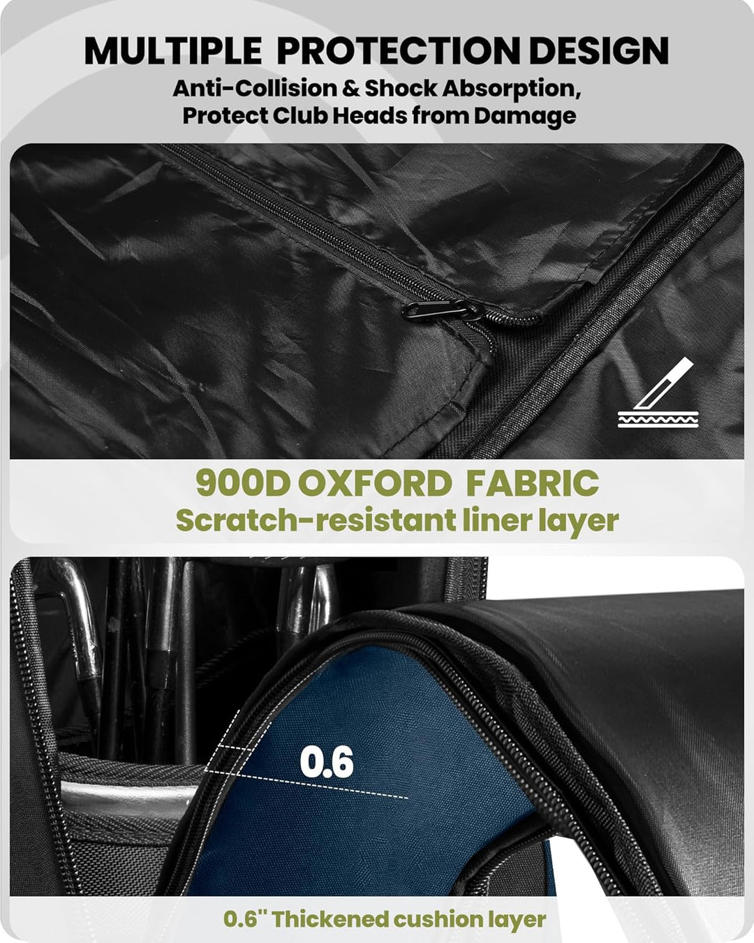 OutdoorMaster Gepolstert Golf Reisetasche mit Verstärkte Räder, 900D Heavy Duty Oxford Abriebfestigk