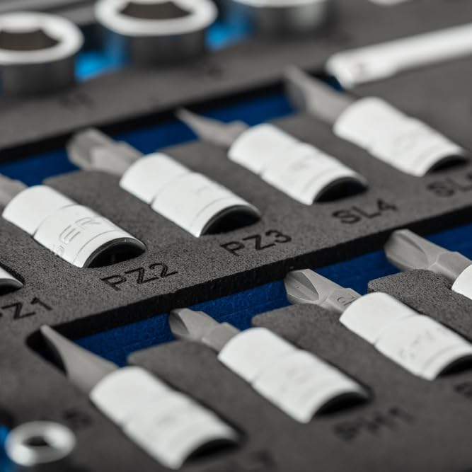 Högert Technik - Werkzeugset I Steckschlüssel, Bits und Ausstattung 1/4” I Legiertem Chrom-Vanadium-