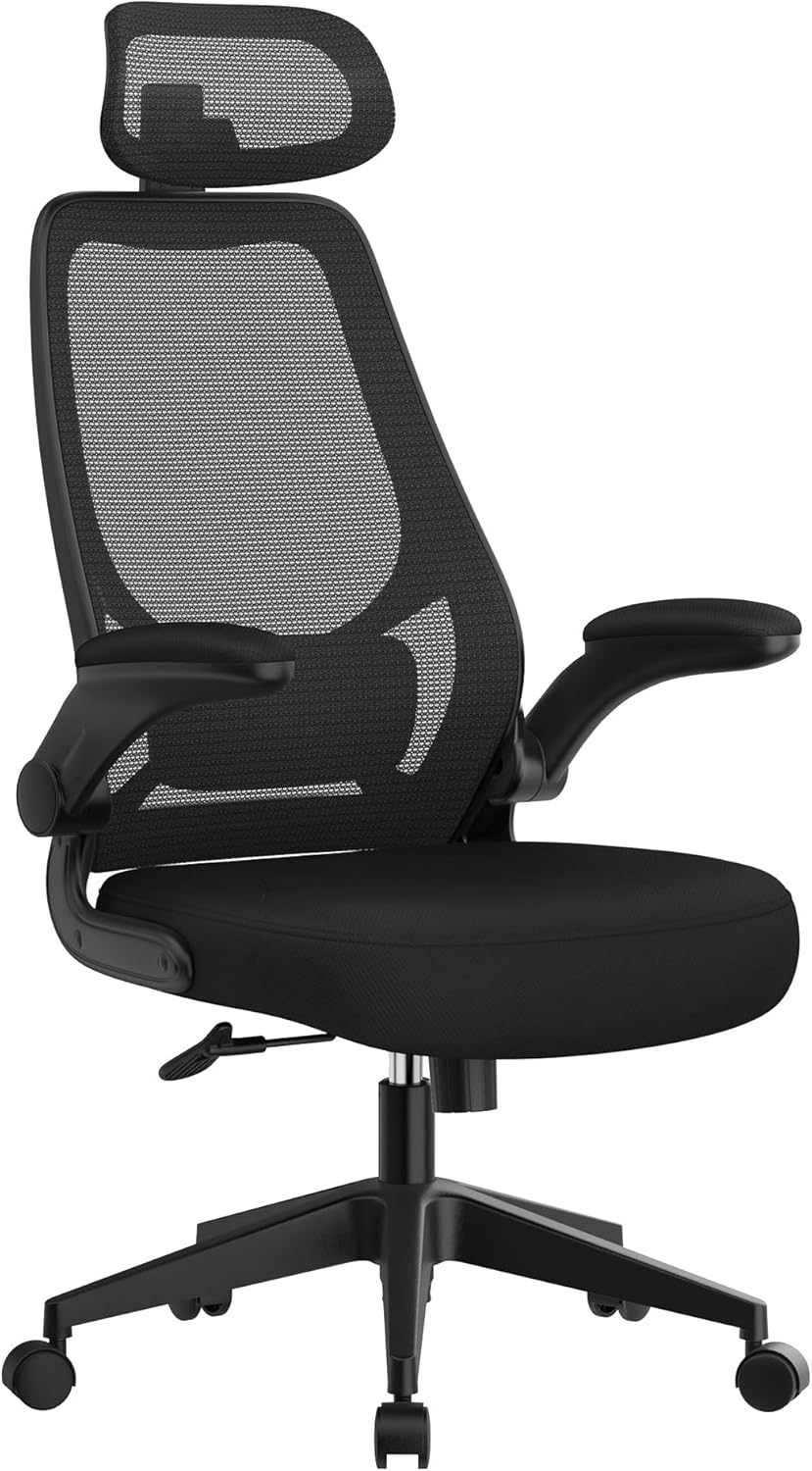 SONGMICS Bürostuhl, ergonomischer Stuhl, Drehstuhl, verstellbare Armlehnen und Kopfstütze, aus atmun