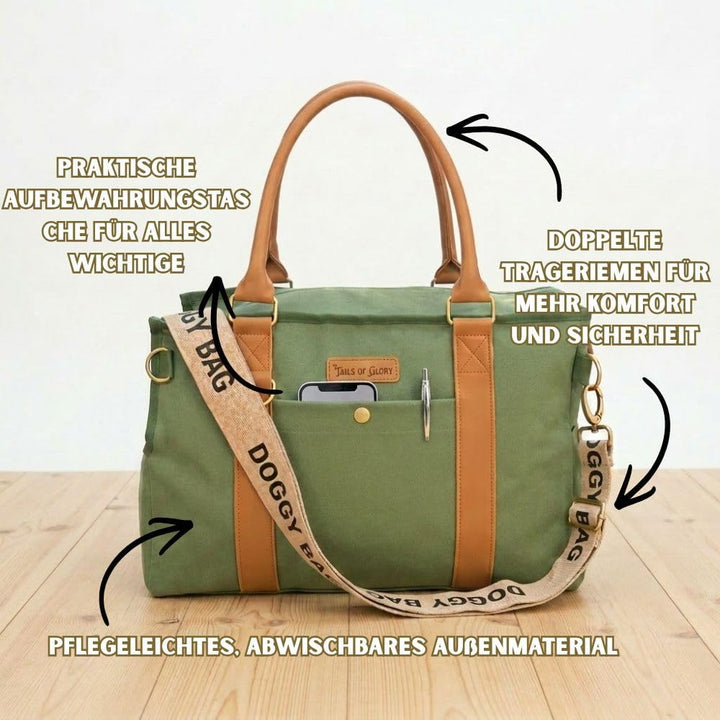 Jane Hundetasche Grün – Stilvolle Hundetransportbox für kleine Hunde bis 8 kg, Faltbare Transportbox