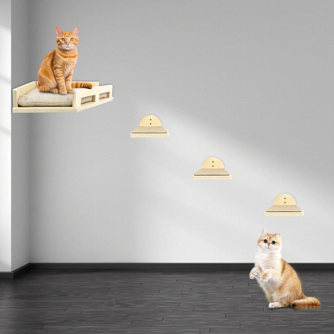 4er Set Kletterwand Katzen, Katzen Wandelemente, Katzentreppe Wand, Katzenbretter für Die Wand, Katz