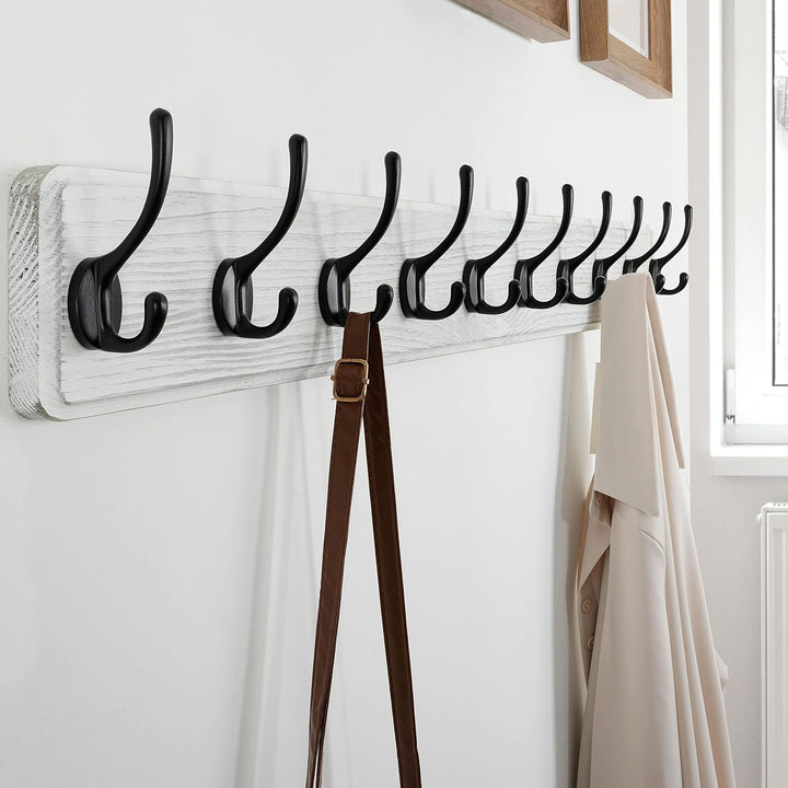SKOLOO Bauernhaus-Stil Wand-Kleiderhaken, 2er-Pack, Kiefer Massivholz Garderobenständer - 10 Haken z