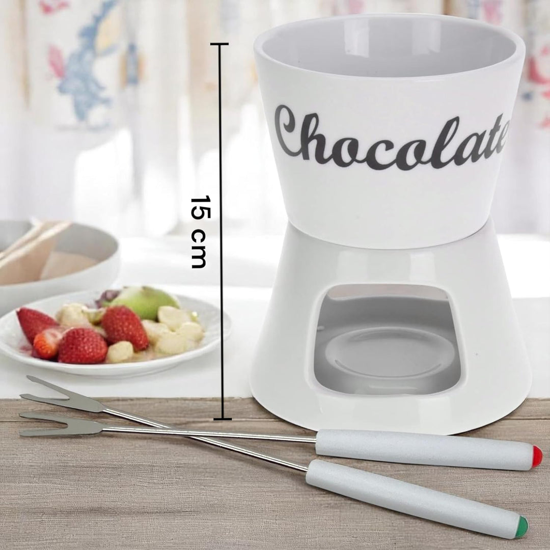 MIJOMA Schokoladenfondue Schoko-Fondue-Set Schokolade incl. 2 Fonduegabeln weiss ca. Ø12x15cm