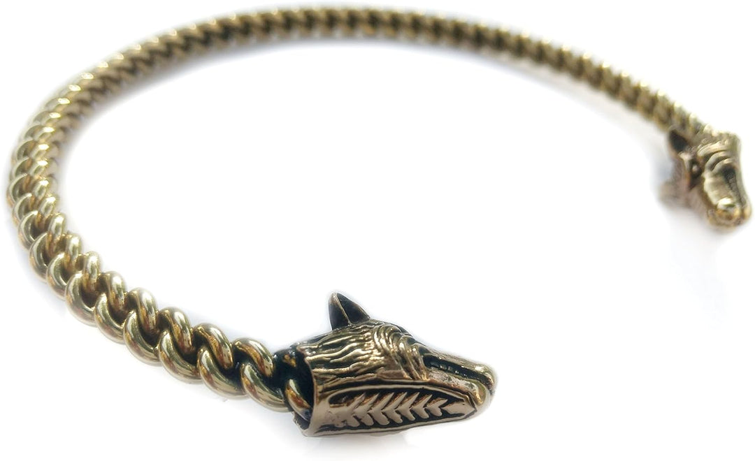 Windalf Vintage Frauen Halsreif STARK Ø 13.5 cm Wikinger Schmuck Torques Wolfsköpfe Vintage Halsschm