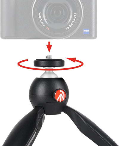 Manfrotto MTPIXIMII-B, PIXI Mini-Stativ mit Handgriff für kompakte Systemkameras, DSLRs, Spiegellos,