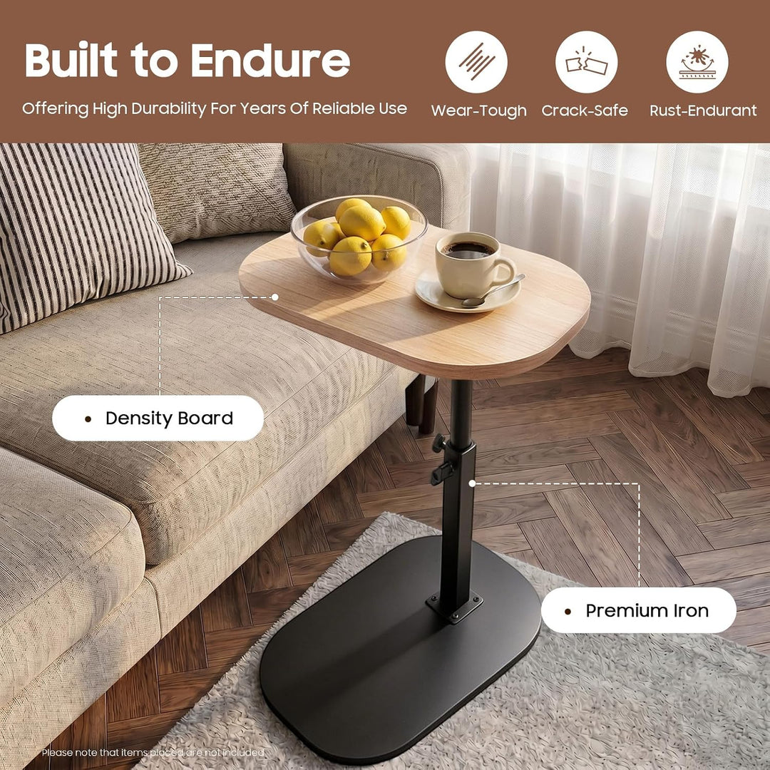 45-80 cm Einstellbare Höhe C Mobiler Schreibtisch, Holz Beistelltische mit Rollen, C-Form Laptoptisc