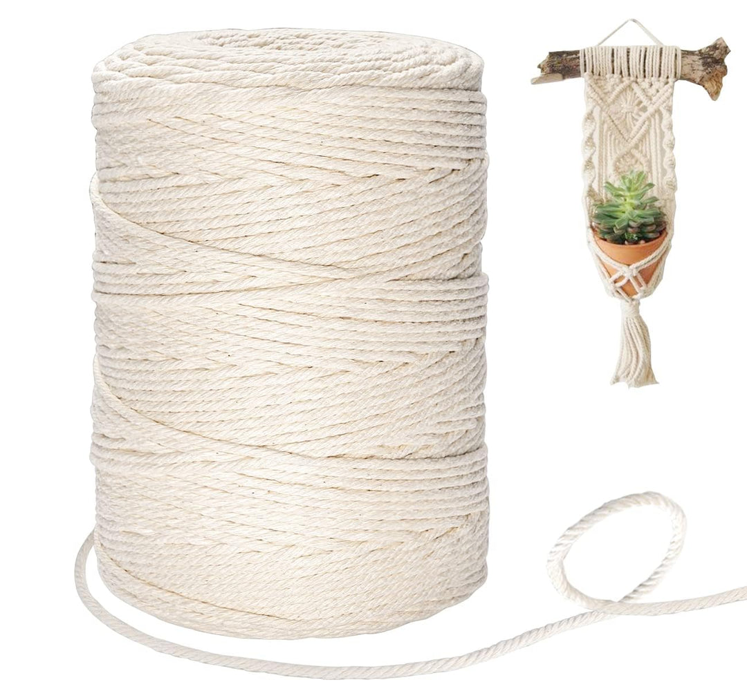 Makramee Baumwolle Garn 3 mm x 300 m Natürliche Baumwollgarn, Beigefarbenes Kordelseil für DIY Handw