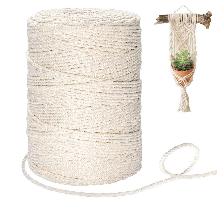 Makramee Baumwolle Garn 3 mm x 300 m Natürliche Baumwollgarn, Beigefarbenes Kordelseil für DIY Handw