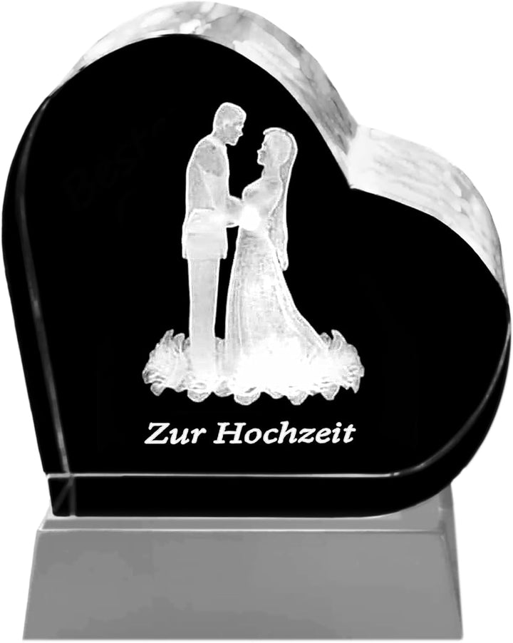 Kaltner Präsente Geschenkidee – Herz aus Glas: Kristallglas mit 3D-Laser-Gravur Motiv Brautpaar/ZUR