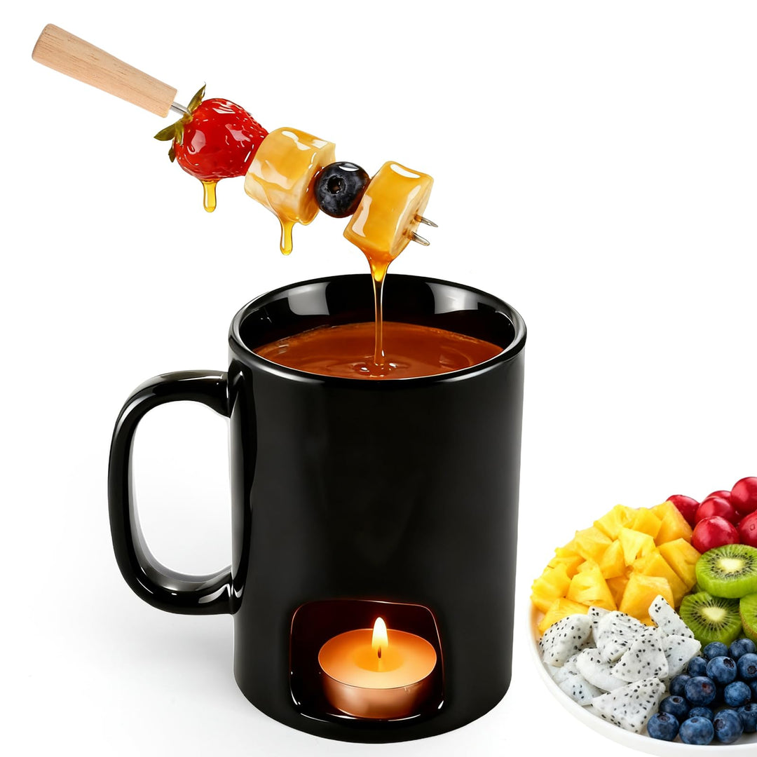 Keramik-Schokoladenfondue mit Teelicht – Tragbarer, Hitzebeständiger Schokoladen-Hot-Pot-Becher aus