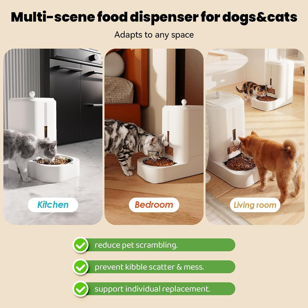 JUNSPOW Automatischer Katzenfutterspender Hundenapf Spender Set mit Edelstahlnapf, Einstellbare Futt