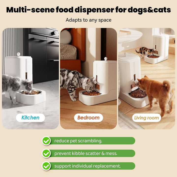 JUNSPOW Automatischer Katzenfutterspender Hundenapf Spender Set mit Edelstahlnapf, Einstellbare Futt
