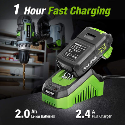 WORKPRO Akkuschrauber 18V/20V Akku-Bohrschrauber mit 16 Zubehör, Drehmoment 25NM und variable Drehza