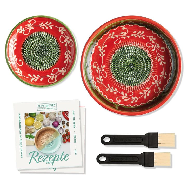 evergrate Geniales Duo: Tellerreibe + Dipschale Motiv Fernando mit 2 Küchenpinsel und 2 Rezepthefte,