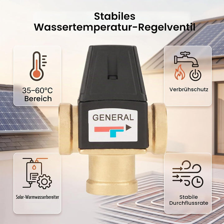 Walfront 3-Wege-DN20-Innengewinde, Messing, Thermostat, Warm- und Kaltmischventil für Duschsystem, W