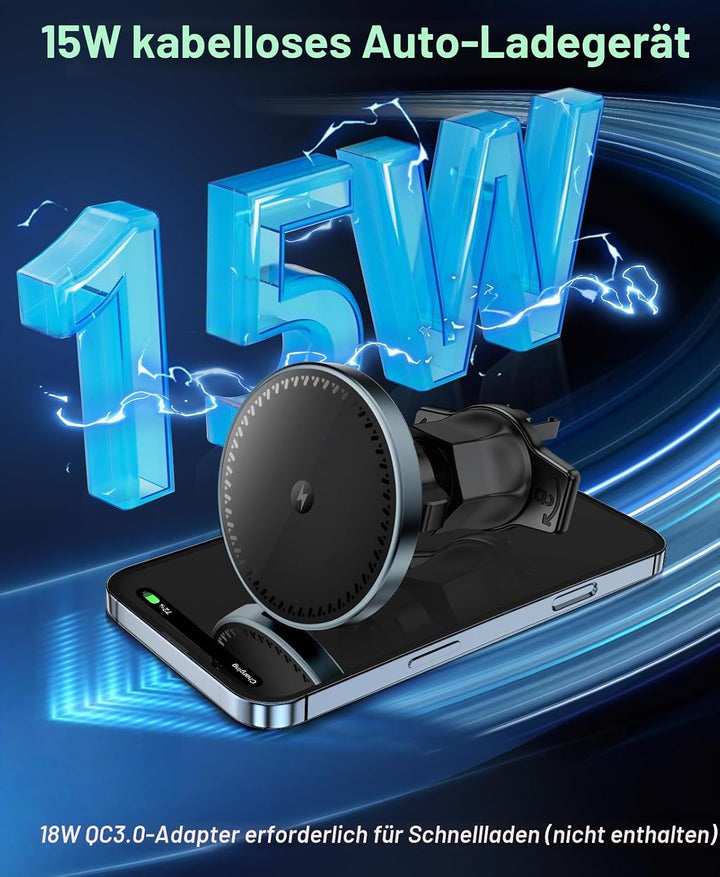 Beeasy 15W MagSafe Autohalterung Ladegerät, Magnet Auto Handyhalterung mit Ladefunktion, Kfz Qi Lade