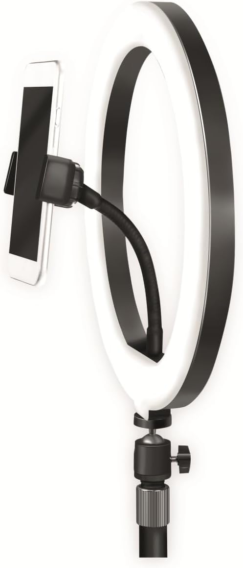 LogiLink AA0152 - LED Ringlicht/Ring Light (Ø 25 cm) mit Smartphone Halterung, 3-Farbmodi (natürlich