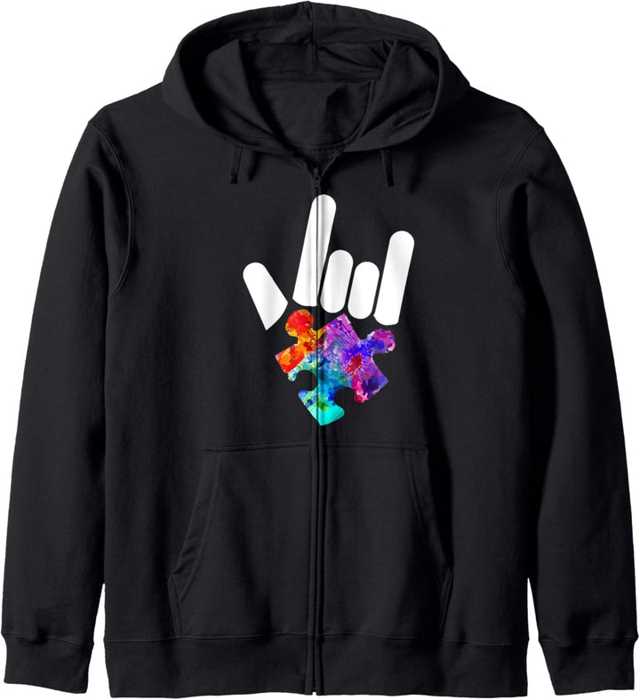 Autism Awareness - Hand Rock & Roll Puzzle Pieces Kapuzenjacke
