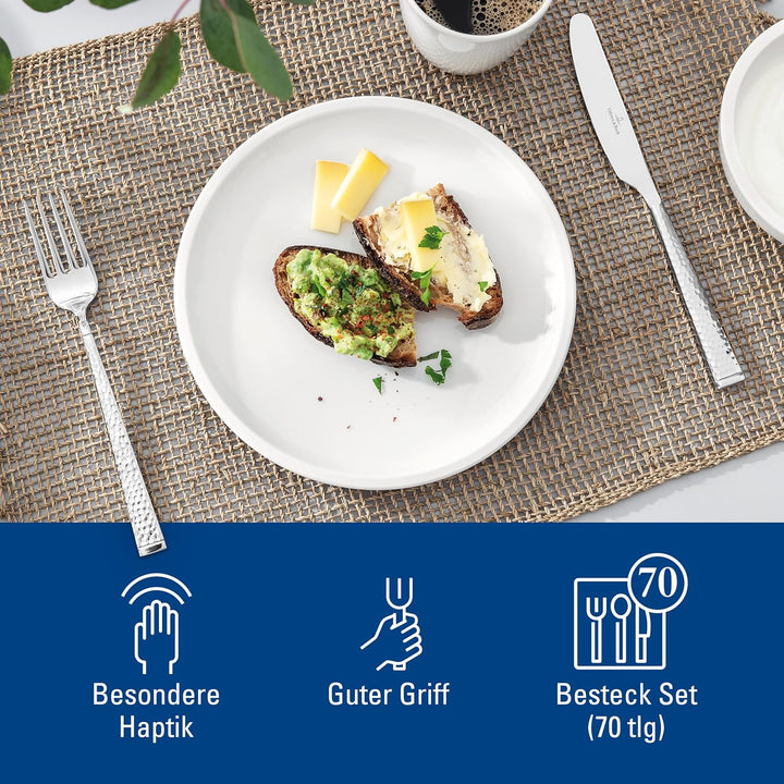 Villeroy & Boch - Blacksmith Besteckset 70-teilig Silber, Spülmaschinenfest, Besteck Set für 12 Pers