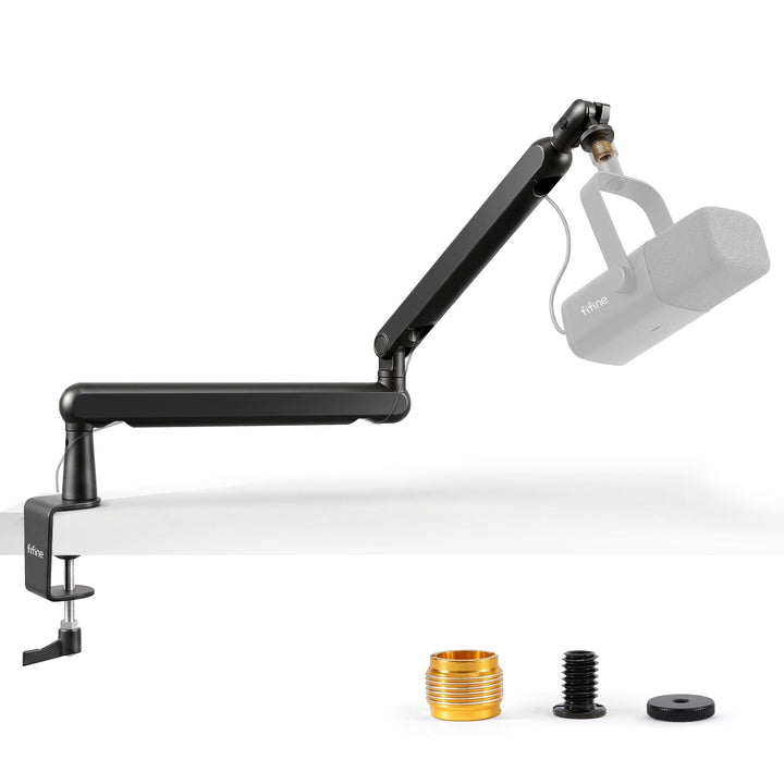 FIFINE Mikrofon Arm, flach einstellbarer Stangen Mikrofon Ständer mit Mikrofonclip, Schraubenadapter