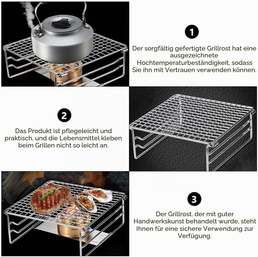 Grill-Warmhalterost aus robustem Edelstahl, tragbarer Grillrost mit Beinen für Outdoor, Rucksackreis