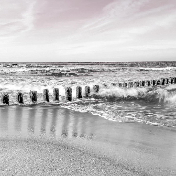 Runa Art Bild Schlafzimmer Wohnzimmer Strand Meer 5 Teilig Landschaft Grau Rosa Wandbilder auf Vlies