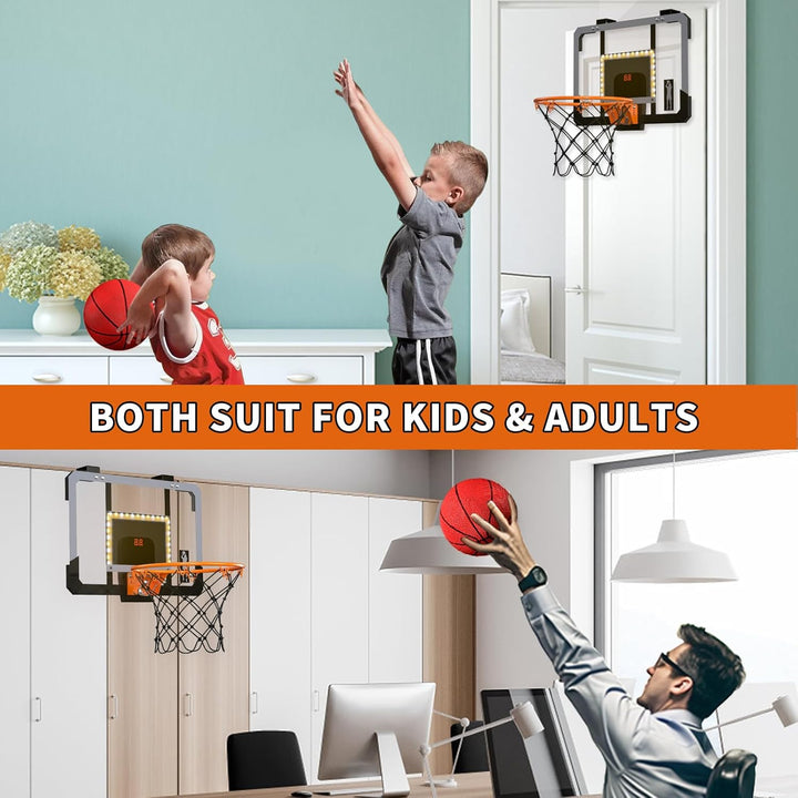 HYES Mini Basketballkorb für Kinder, Zimmer Basketball Set Mit Elektronische Anzeigetafel, LED Beleu