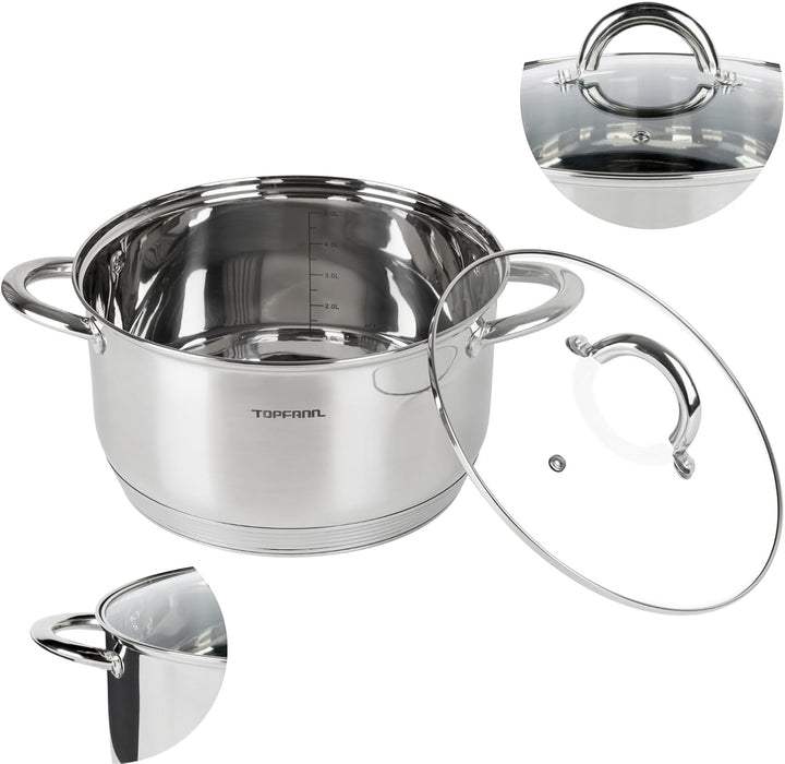 Edelstahl Kochtopf 22cm mit Glasdeckel Topf Suppentopf Universaltopf Induktion 4L