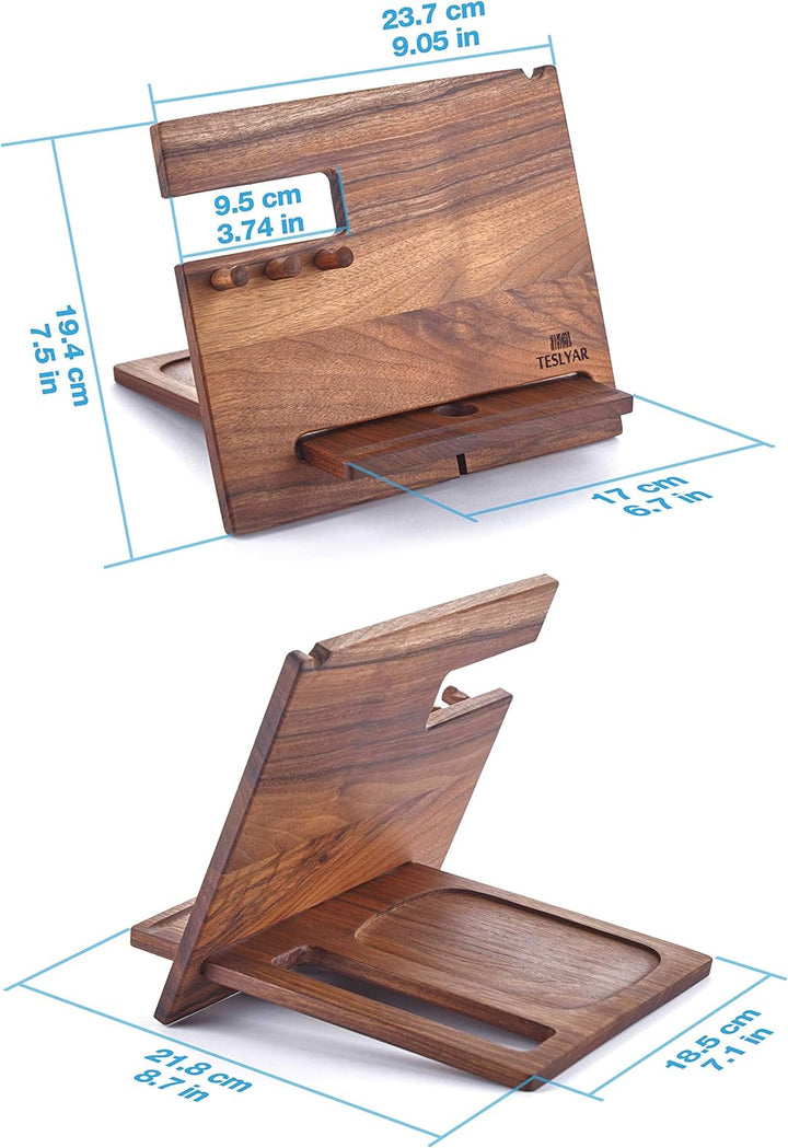 Holz Telefon Dockingstation Nussbaum mit Schlüsselanhänger Geldbörsenständer & Uhren Organisator Her