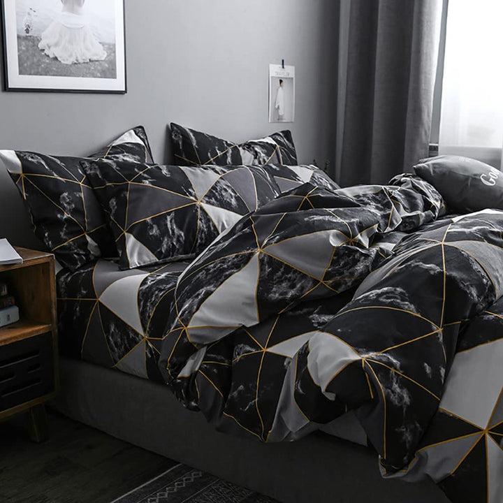 Omela Bettwäsche Marmor 135x200 Schwarz Weiss Marmor Optik Bettbezug 2 Teilig Microfaser Geometrisch