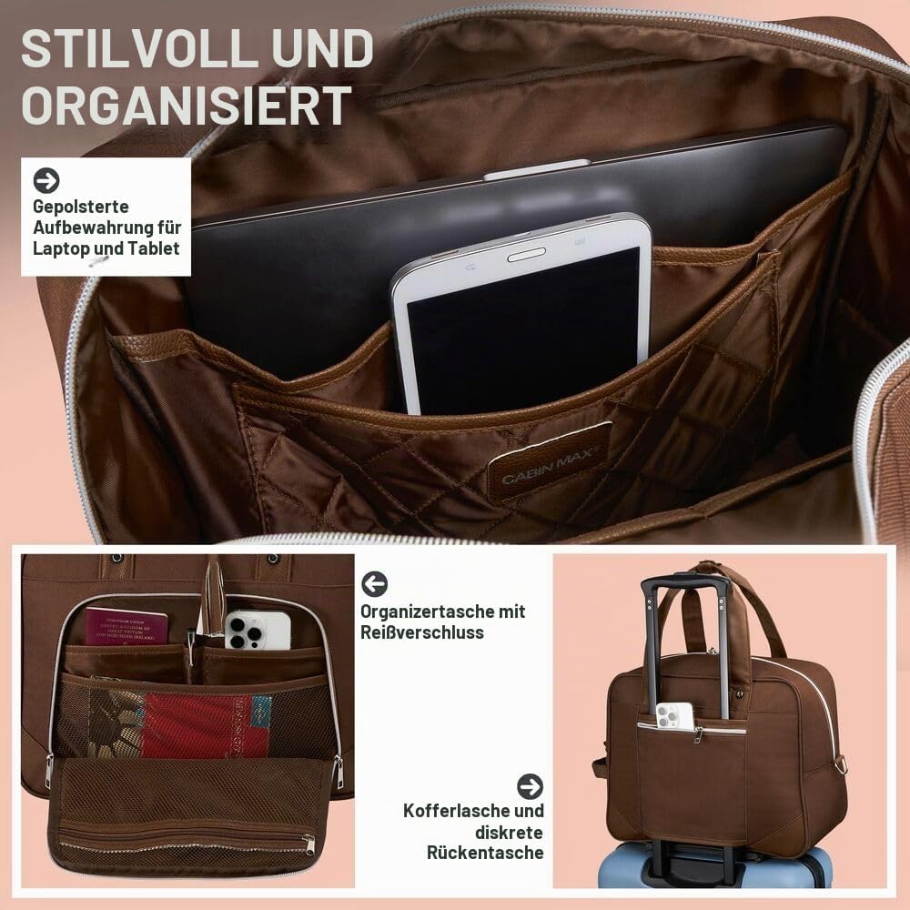 Cabin Max Vela 40x30x20 Untersitz-Kabinentasche für Reisen – Handgepäcktasche mit Trolley-Aufsteckfu