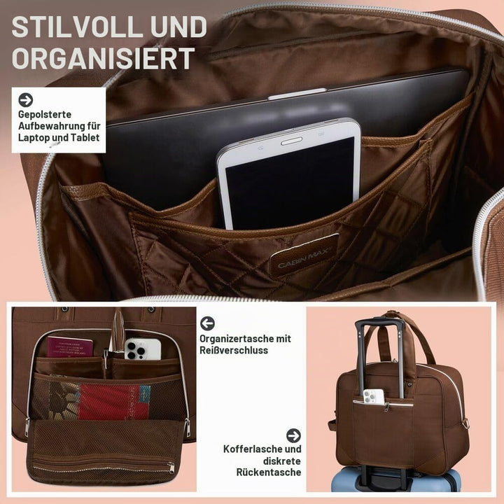 Cabin Max Vela 40x30x20 Untersitz-Kabinentasche für Reisen – Handgepäcktasche mit Trolley-Aufsteckfu