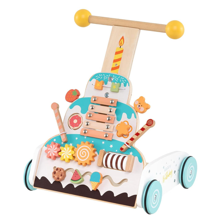 DREAMADE Lauflernhilfe aus Holz, Montessori Laufwagen mit einstellbarer Höhe und leichtgängigen Räde