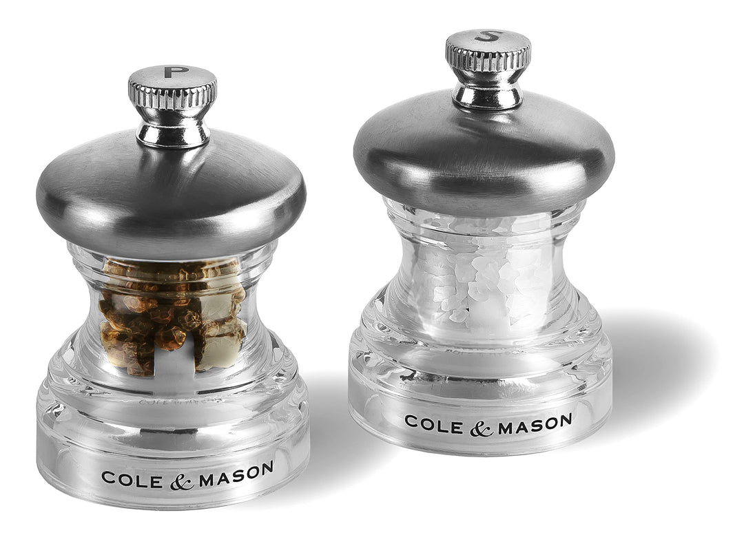 Cole & Mason H302418 Button Salz und Pfeffermühle, 2er Set Manuell, Edelstahl / Acryl, 65mm, Precisi