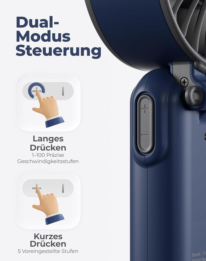 Diveblues Handventilator Tragbarer Turbo-Ventilator mit 100 Stufen und 7.4m/s Starkem Luftstrom, 180