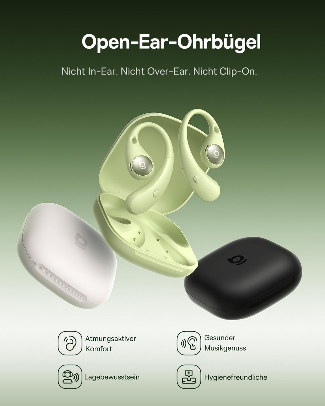 Baseus Eli Sport2 Open Ear Kopfhörer, Open Ear Headphones Sport mit S-Komfortkurve, 45H Playtime, Su