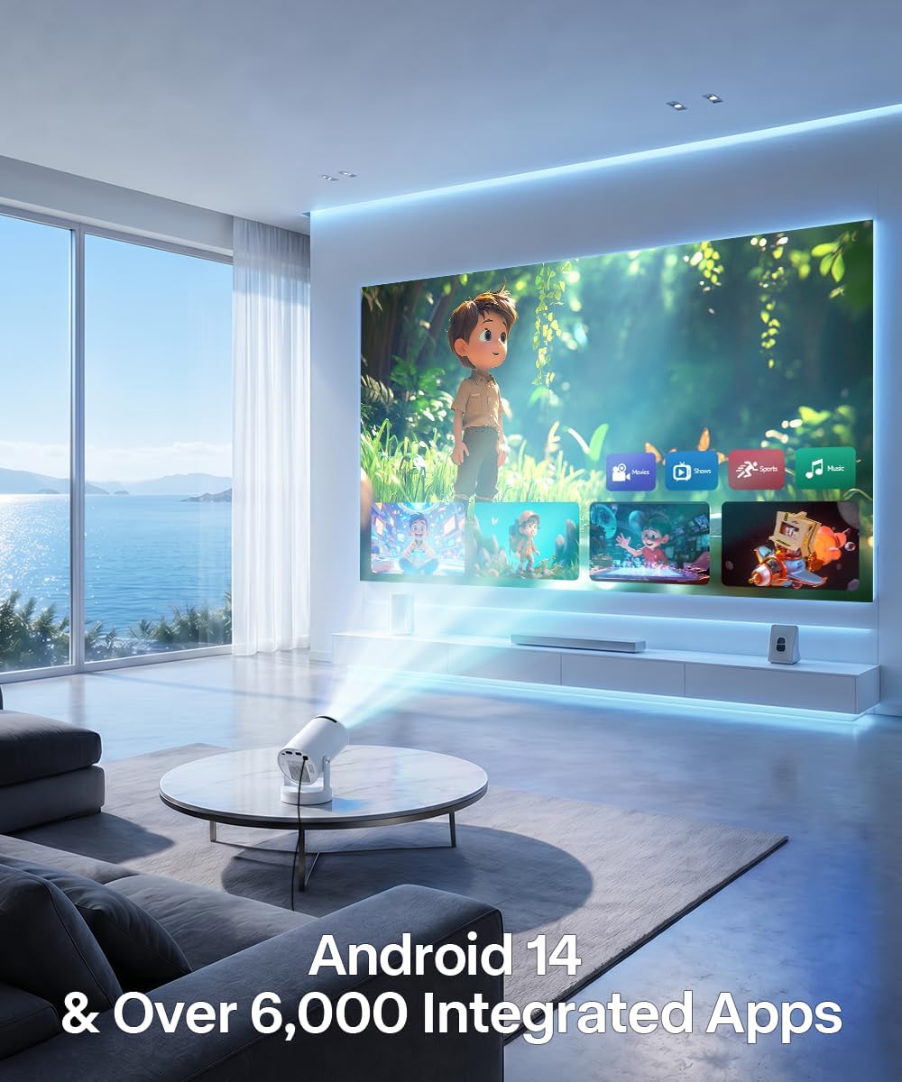 Magcubic Mini Beamer 4K HY300pro+, Unterstützt Smart Beamer Android 14 Auto Trapezkorrektur, Beamer