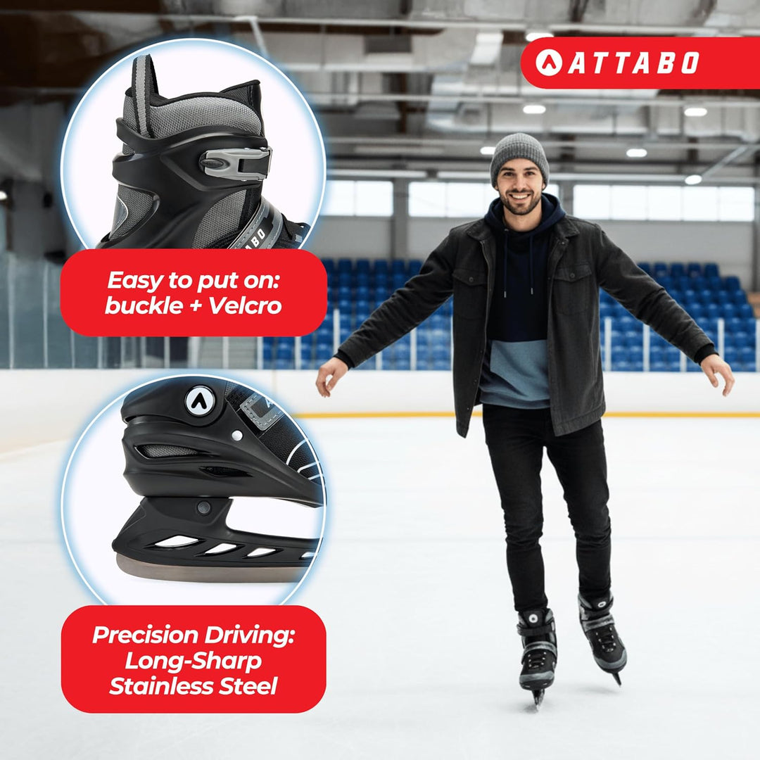 ATTABO Tore Herren-Schlittschuhe | Freizeit-Eislaufschuhe Schwarz | Stabiler Knöchelhalt, rostfreie
