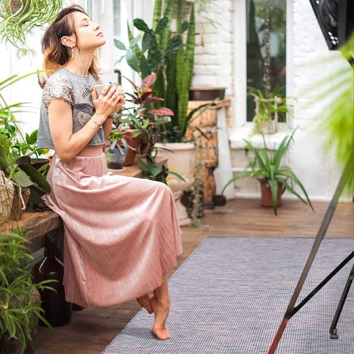 payé Outdoor Teppich Wetterfest - Blau-Pink - 240x340cm - Küche Badezimmer Balkon Garten Terrassente