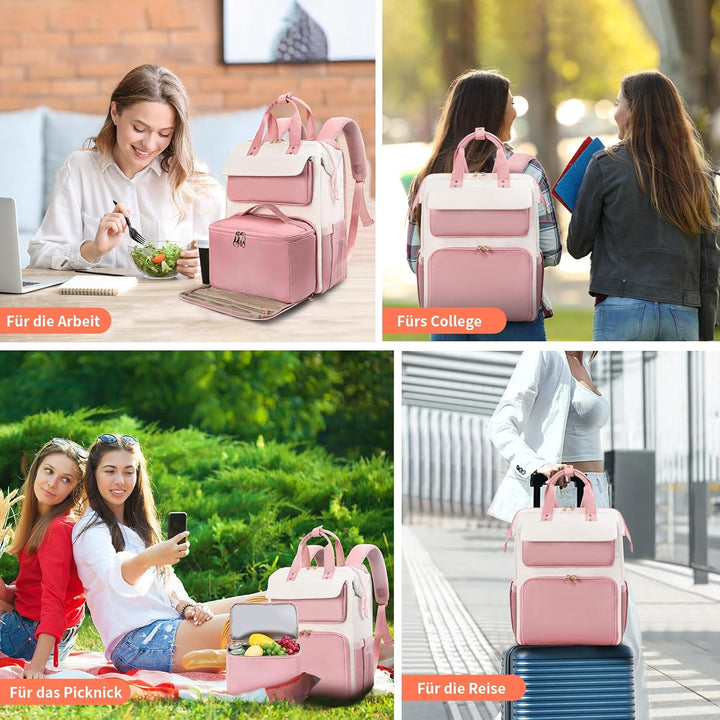 BERTASCHE Lunch Rucksack, Laptop Rucksack Damen 15,6 Zoll mit Isoliertes Kühltasche, 2-in-1-Arbeitsr