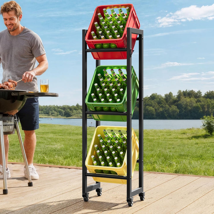 YITAHOME Getränkekistenregal 3 Kisten mit Rollen, verstellbaren füsse, Öffner, Metall Kistenregal mi