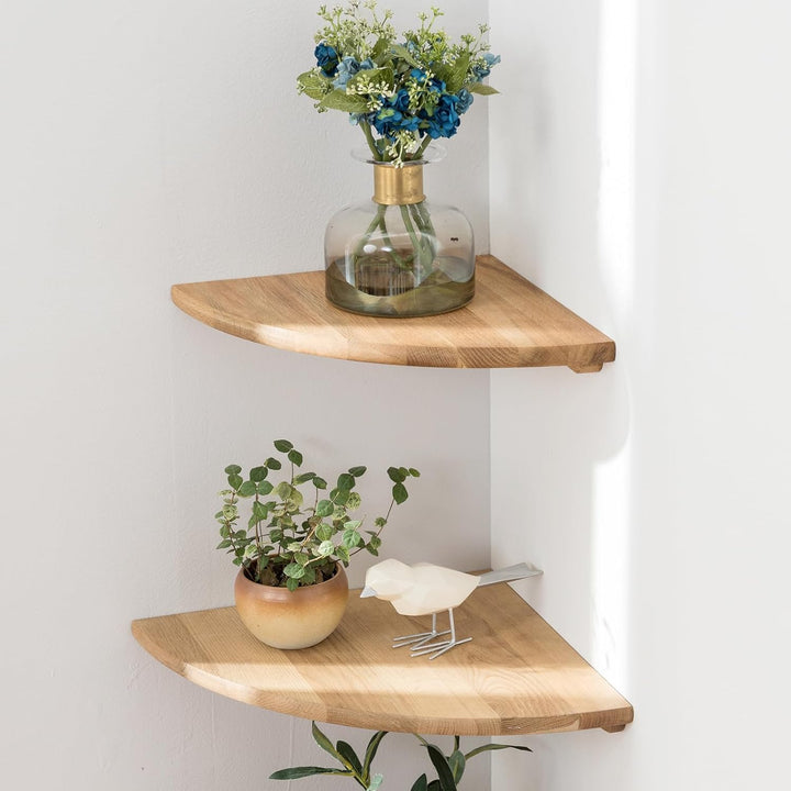 Eckregal Hängeregal, 2er Set Eiche Massivholz Eckregal runde Enden Wandregal Holz Vintage Landhausst